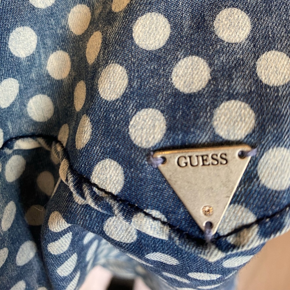 Guess Polka Dot Pearl Snap Button Front Denim Shirt SM Coastal Cowgirl Western - Picture 16 of 16